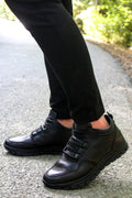 Men's Black High-Top Leather Sneakers with Cushioned Sole - Wessi