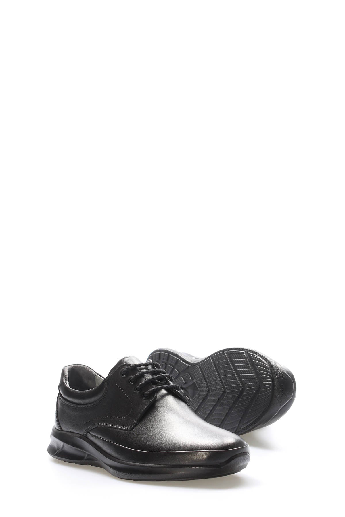 Black Leather Raised-Sole Casual Sneakers for Men | Wessi