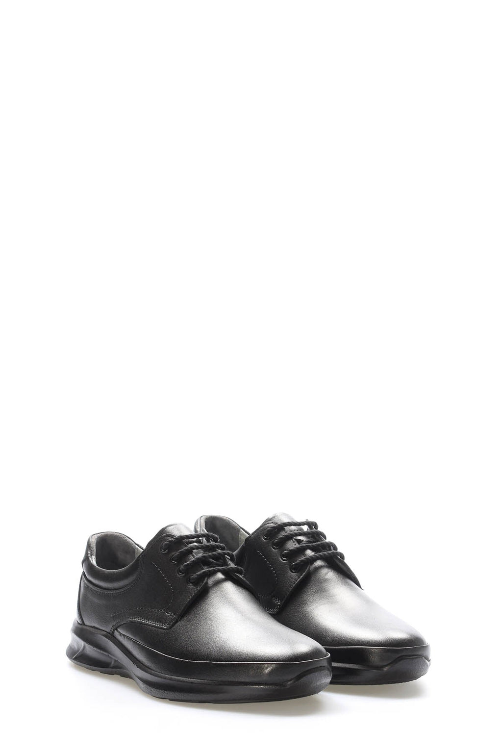 Black Leather Raised-Sole Casual Sneakers for Men | Wessi