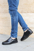Men's Black Orthopedic Leather Loafers - Wessi