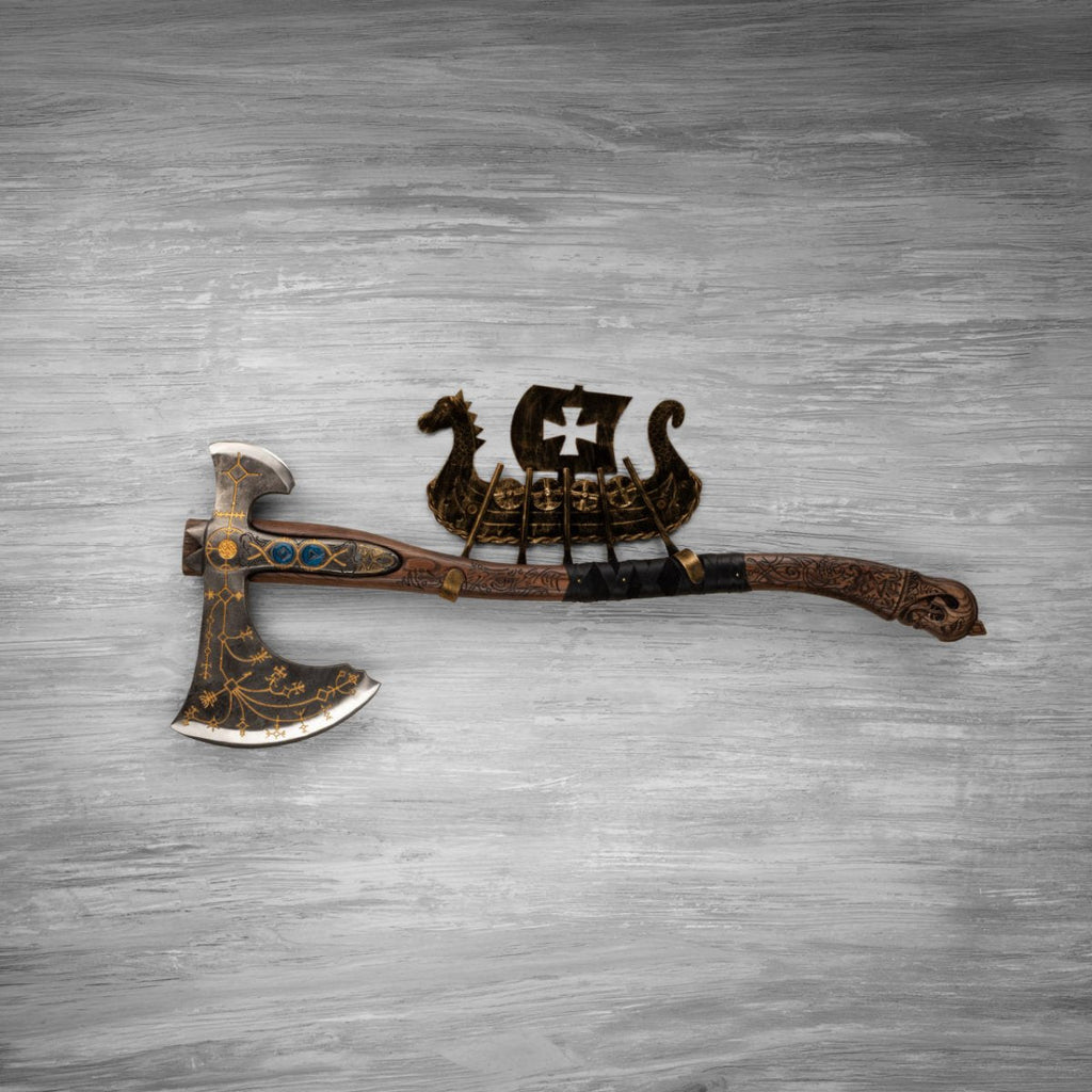 Hand-forged Leviathan axe with leather wrap "Ragnarok Kratos axe"