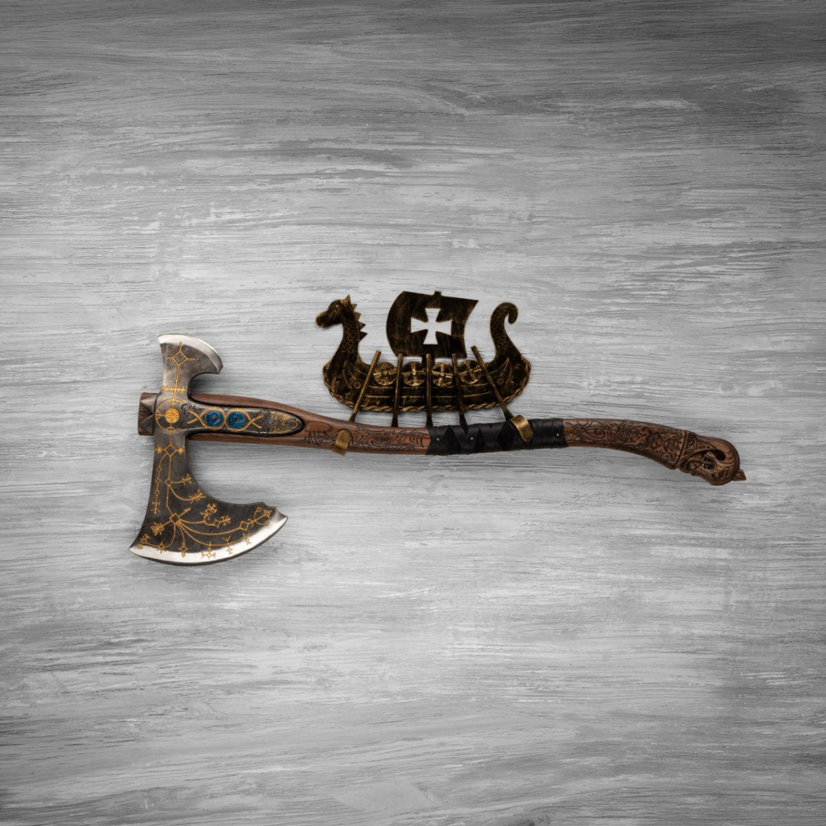 Hand-forged Leviathan axe with leather wrap "Ragnarok Kratos axe"