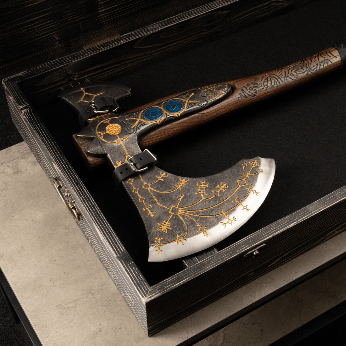 Hand-forged Leviathan axe with leather wrap "Ragnarok Kratos axe"