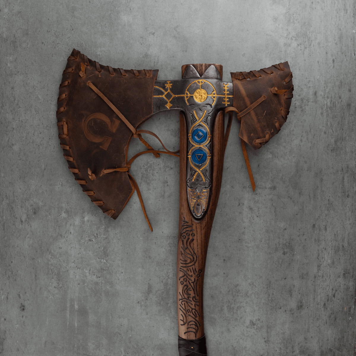 Hand-forged Leviathan axe with leather wrap "Ragnarok Kratos axe"