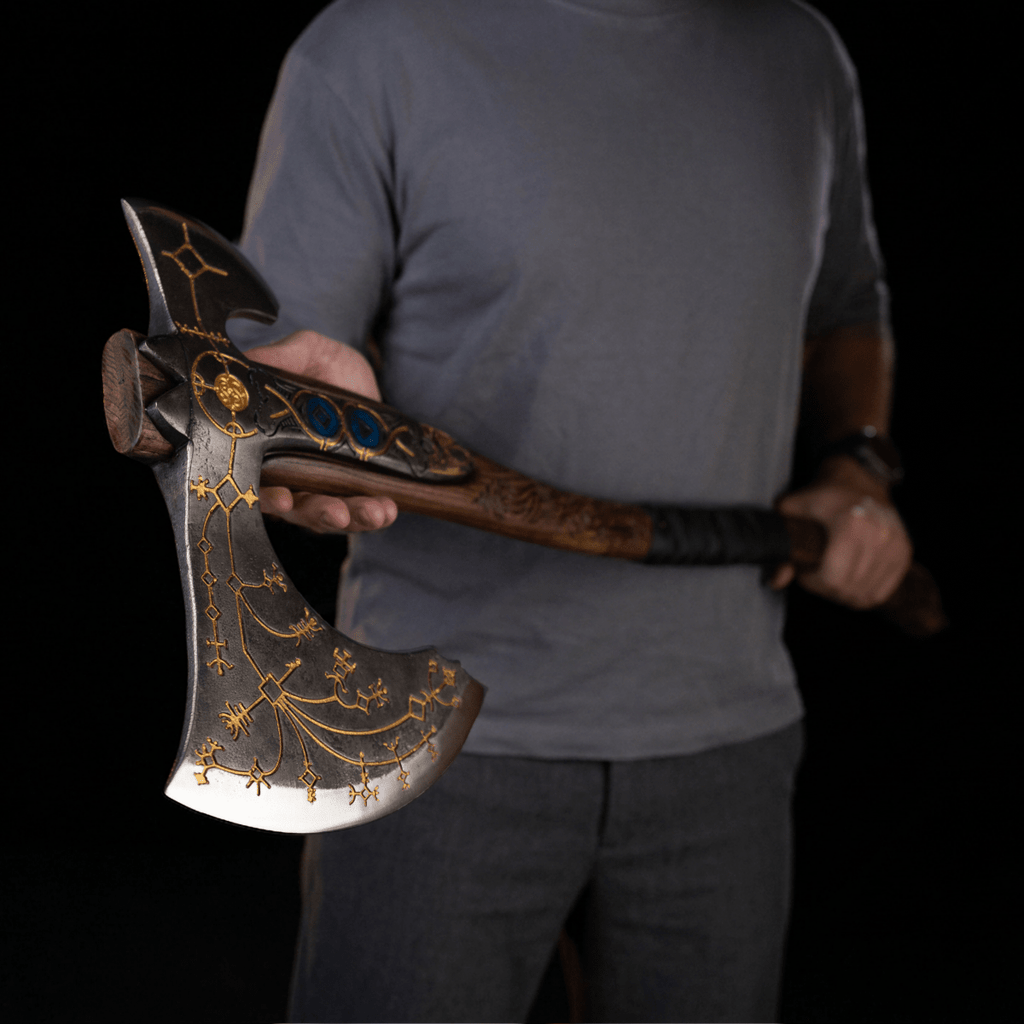Hand-forged Leviathan axe with leather wrap "Ragnarok Kratos axe"