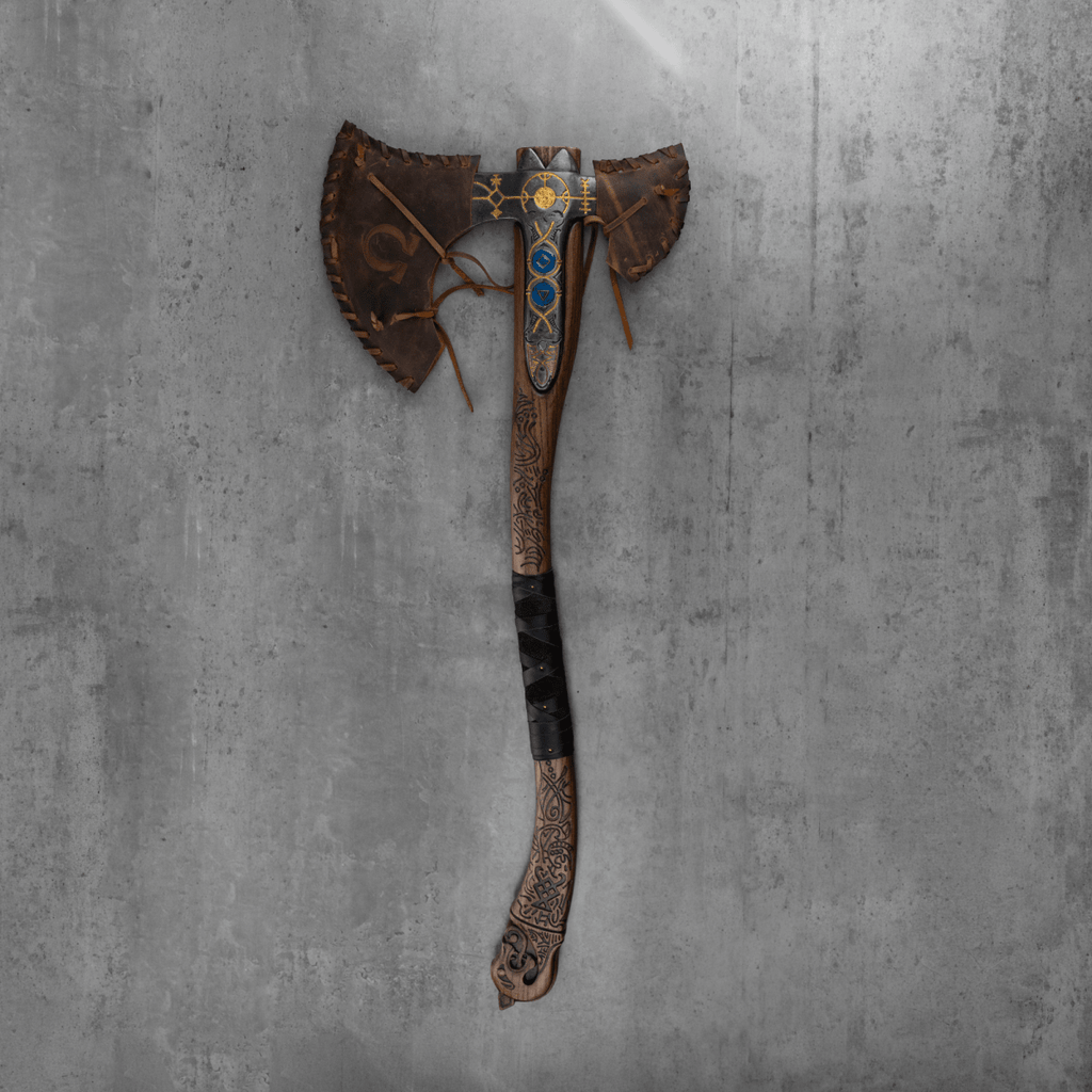 Hand-forged Leviathan axe with leather wrap "Ragnarok Kratos axe"