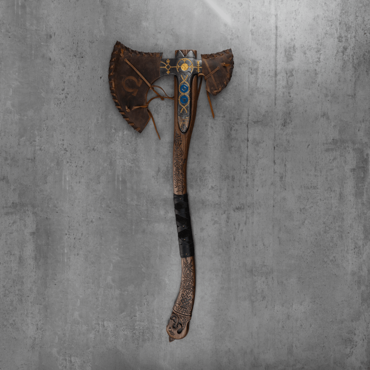 Hand-forged Leviathan axe with leather wrap "Ragnarok Kratos axe"