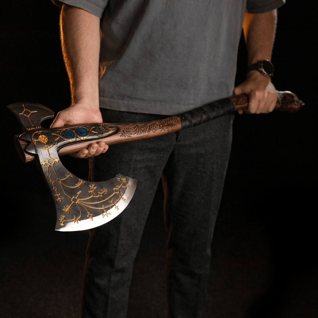 Hand-forged Leviathan axe with leather wrap "Ragnarok Kratos axe"