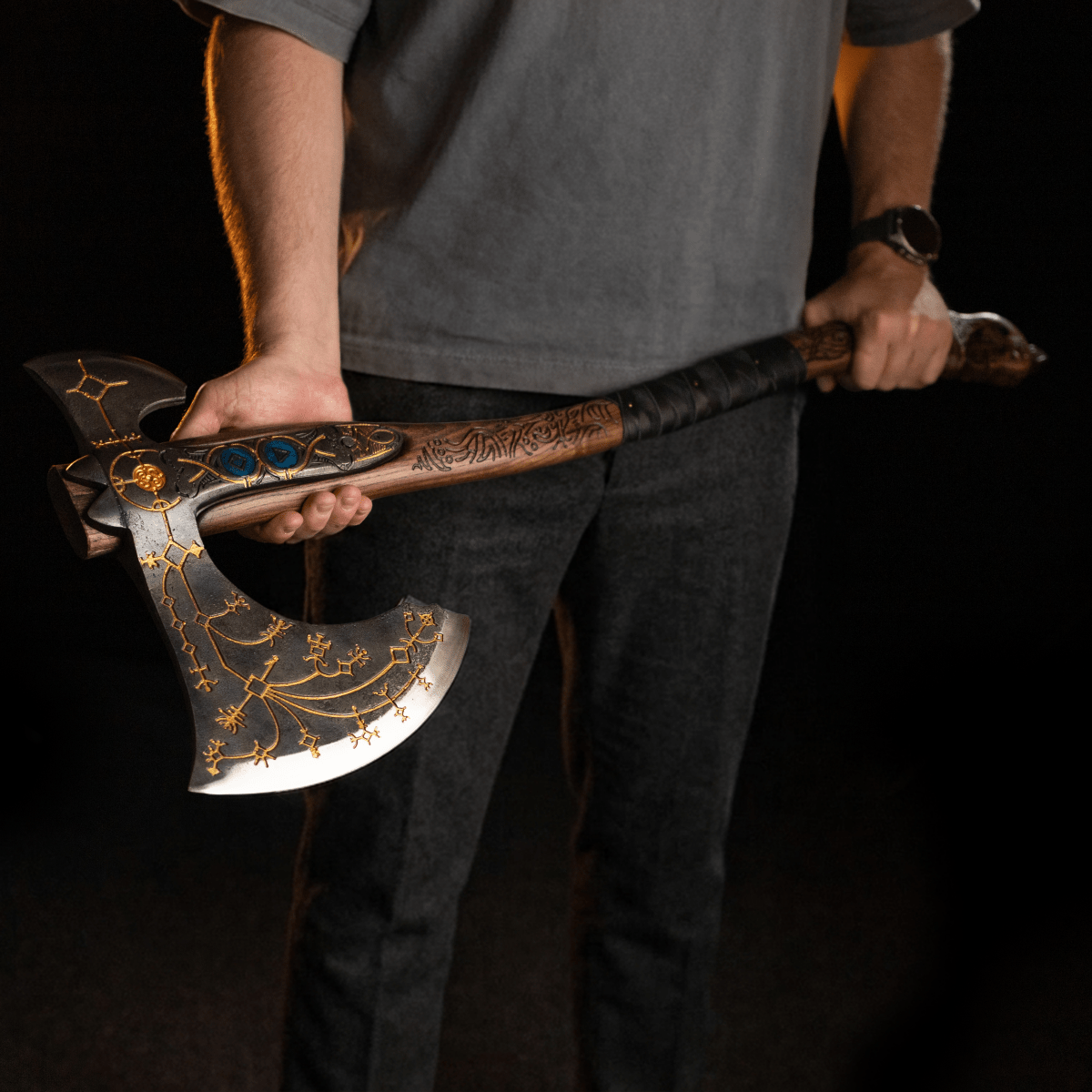 Hand-forged Leviathan axe with leather wrap "Ragnarok Kratos axe"
