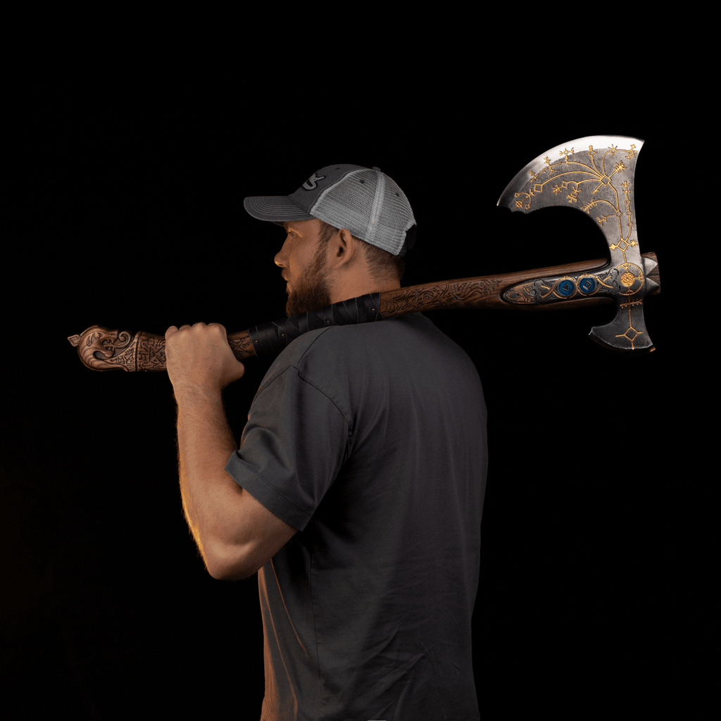 Hand-forged Leviathan axe with leather wrap "Ragnarok Kratos axe"