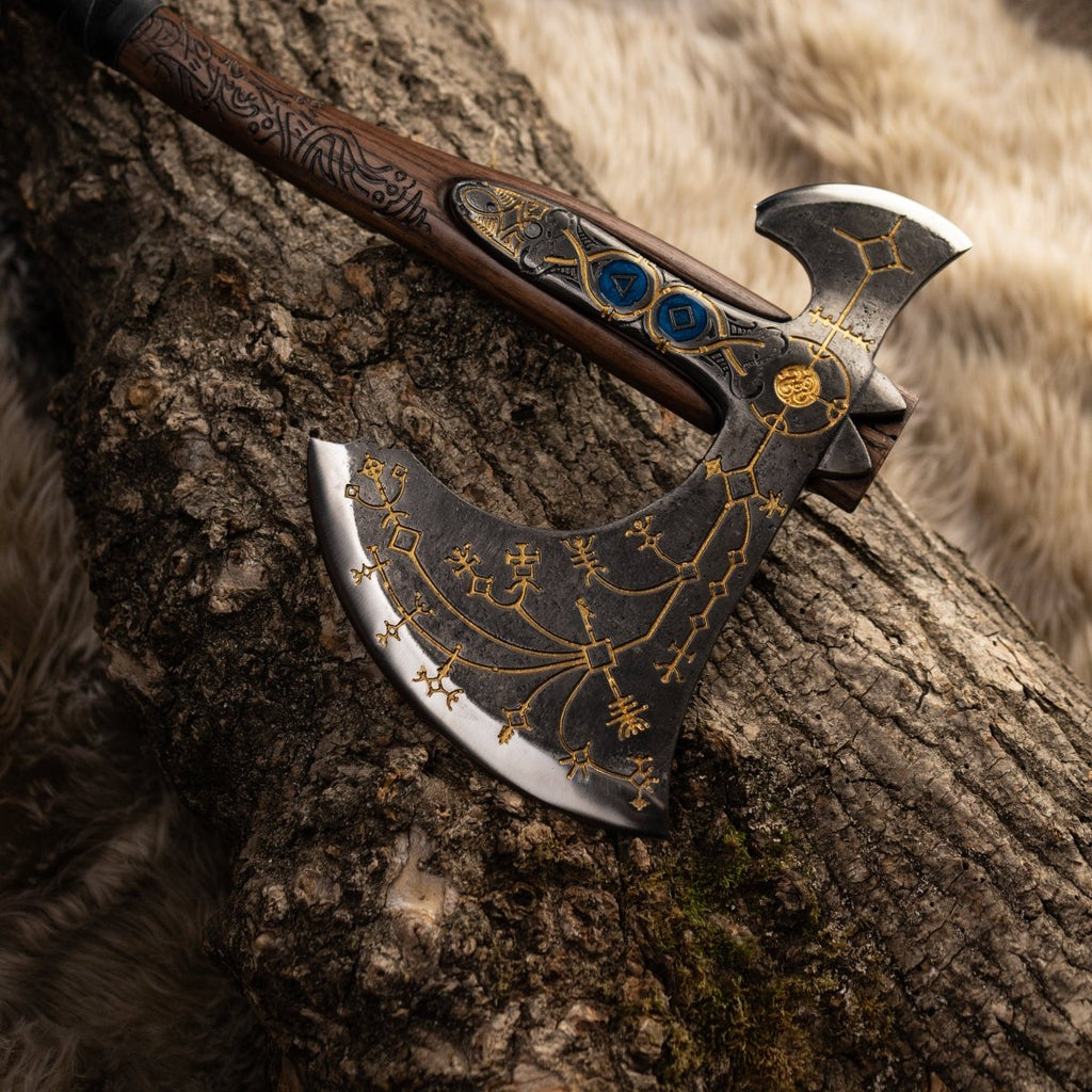 Hand-forged Leviathan axe with leather wrap "Ragnarok Kratos axe"