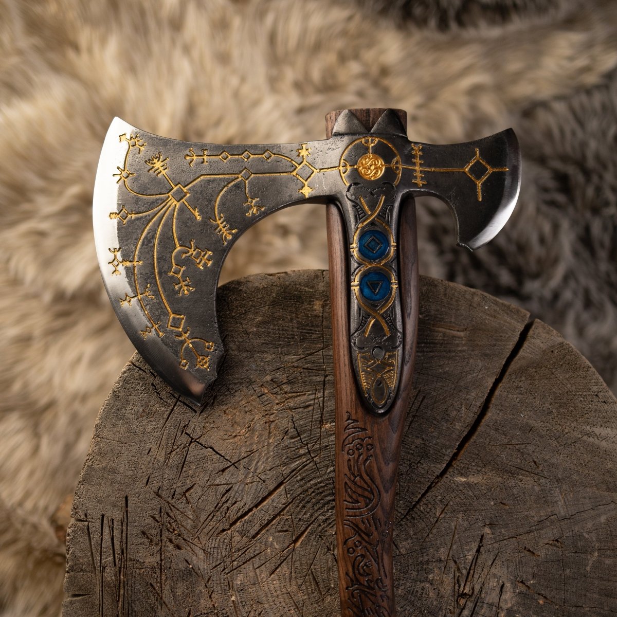 Hand-forged Leviathan axe with leather wrap "Ragnarok Kratos axe"
