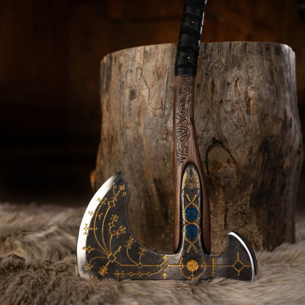 Hand-forged Leviathan axe with leather wrap "Ragnarok Kratos axe"