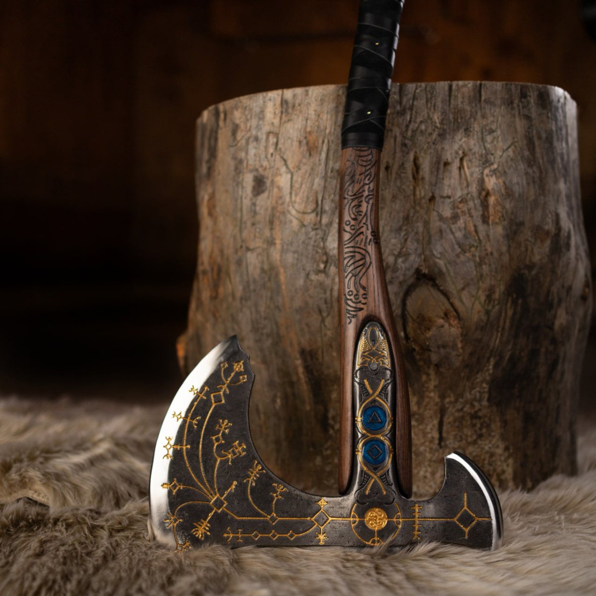 Hand-forged Leviathan axe with leather wrap "Ragnarok Kratos axe"
