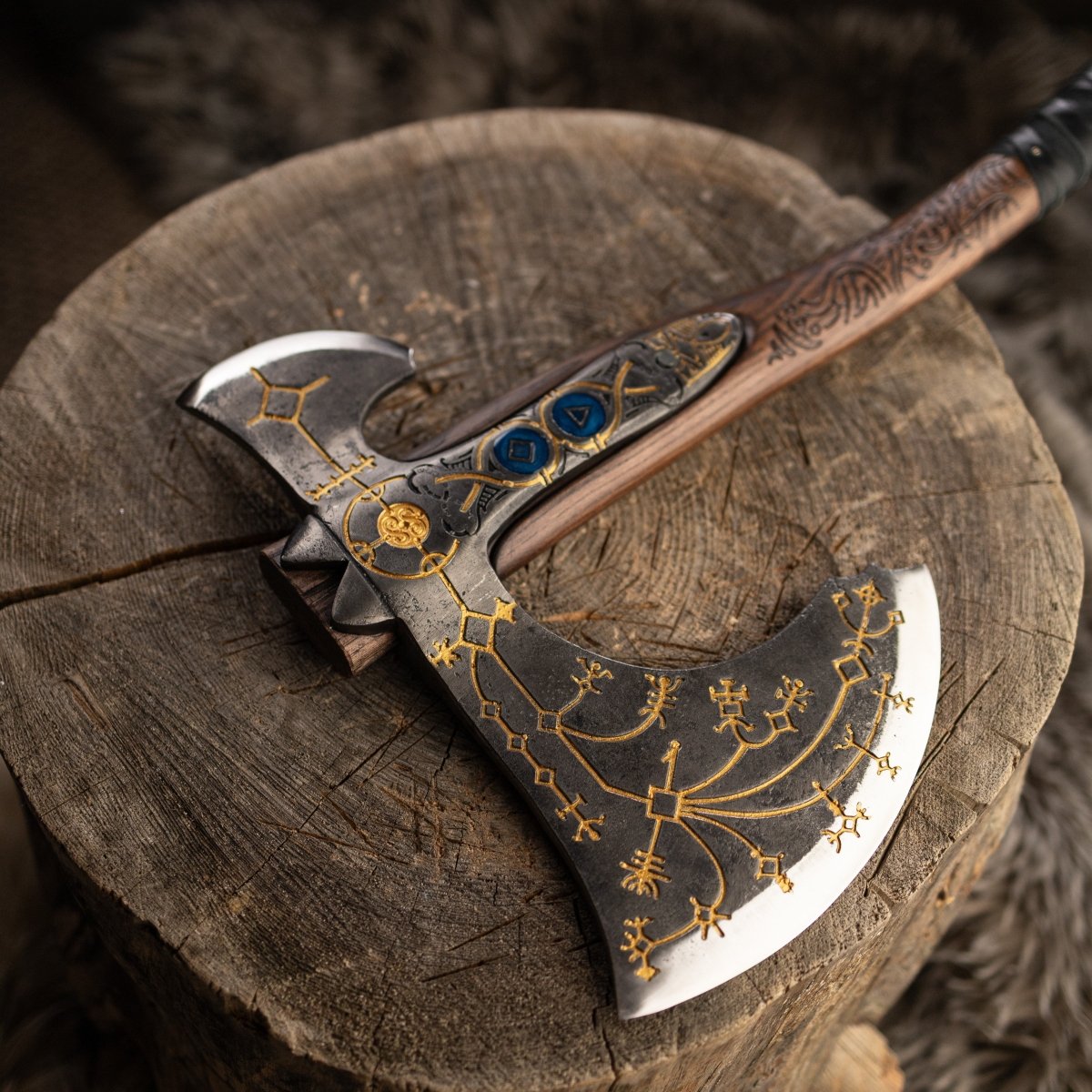 Hand-forged Leviathan axe with leather wrap "Ragnarok Kratos axe"