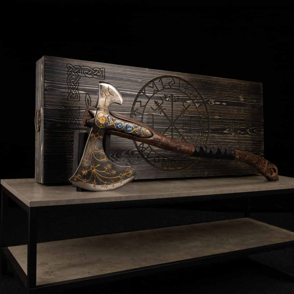 Hand-forged Leviathan axe with leather wrap "Ragnarok Kratos axe"