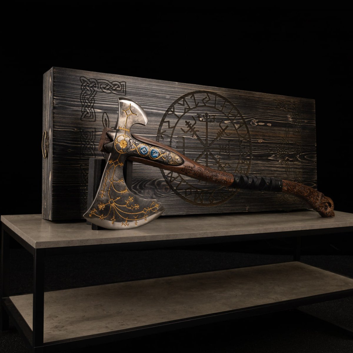 Hand-forged Leviathan axe with leather wrap "Ragnarok Kratos axe"