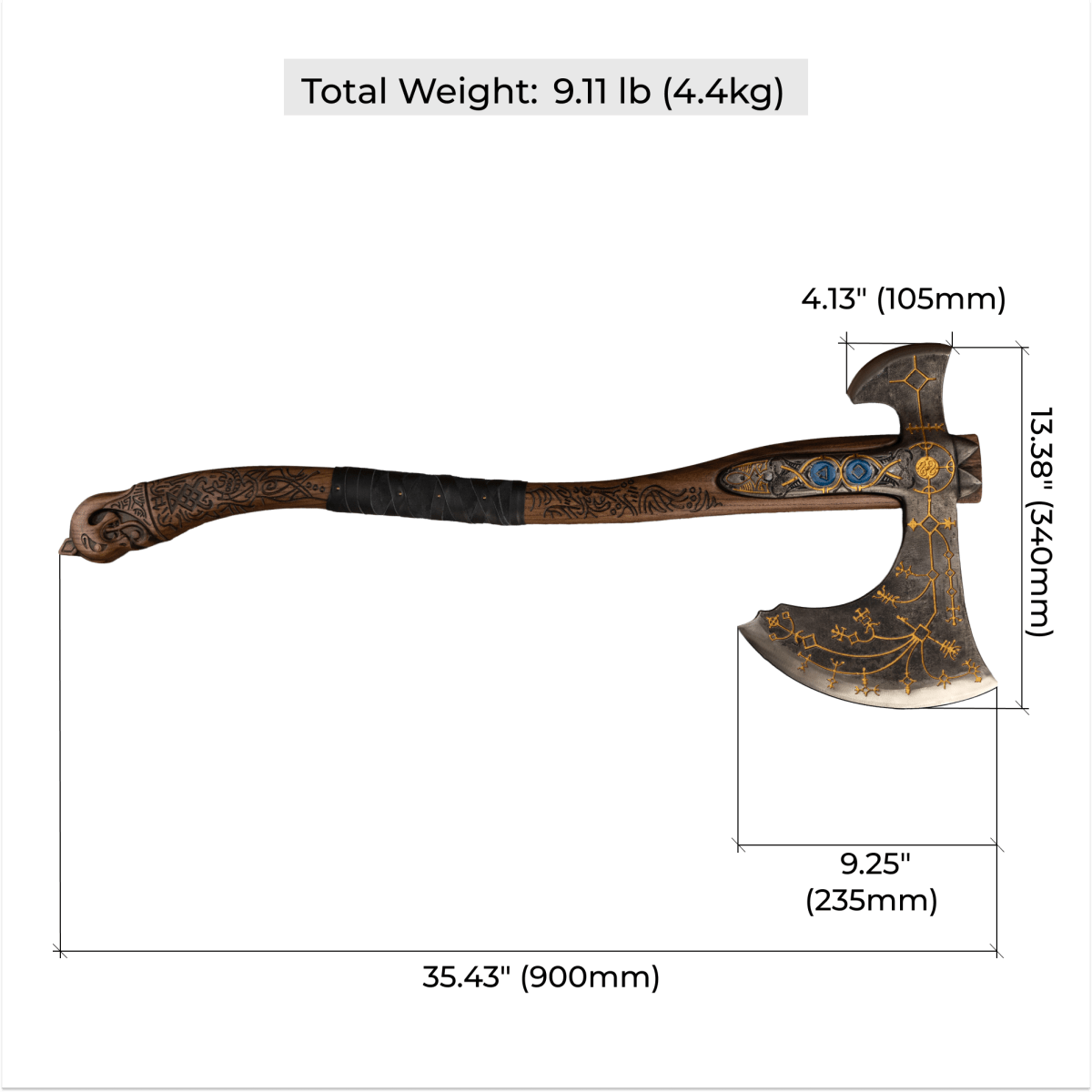 Hand-forged Leviathan axe with leather wrap "Ragnarok Kratos axe"