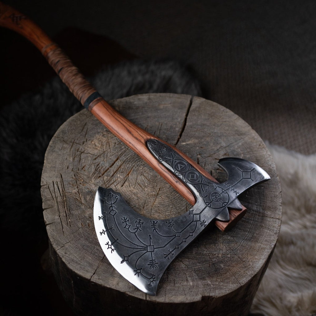 Hand-forged Leviathan axe with leather wrap