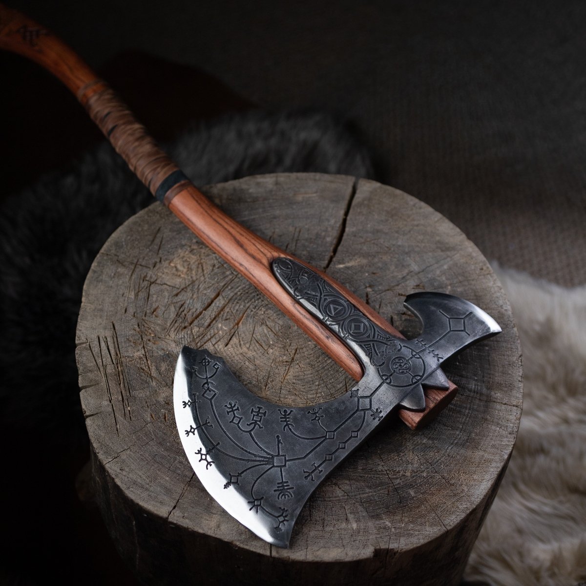 Hand-forged Leviathan axe with leather wrap
