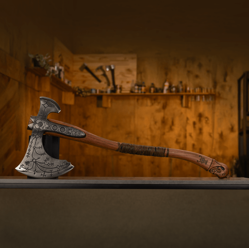 Hand-forged Leviathan axe with leather wrap
