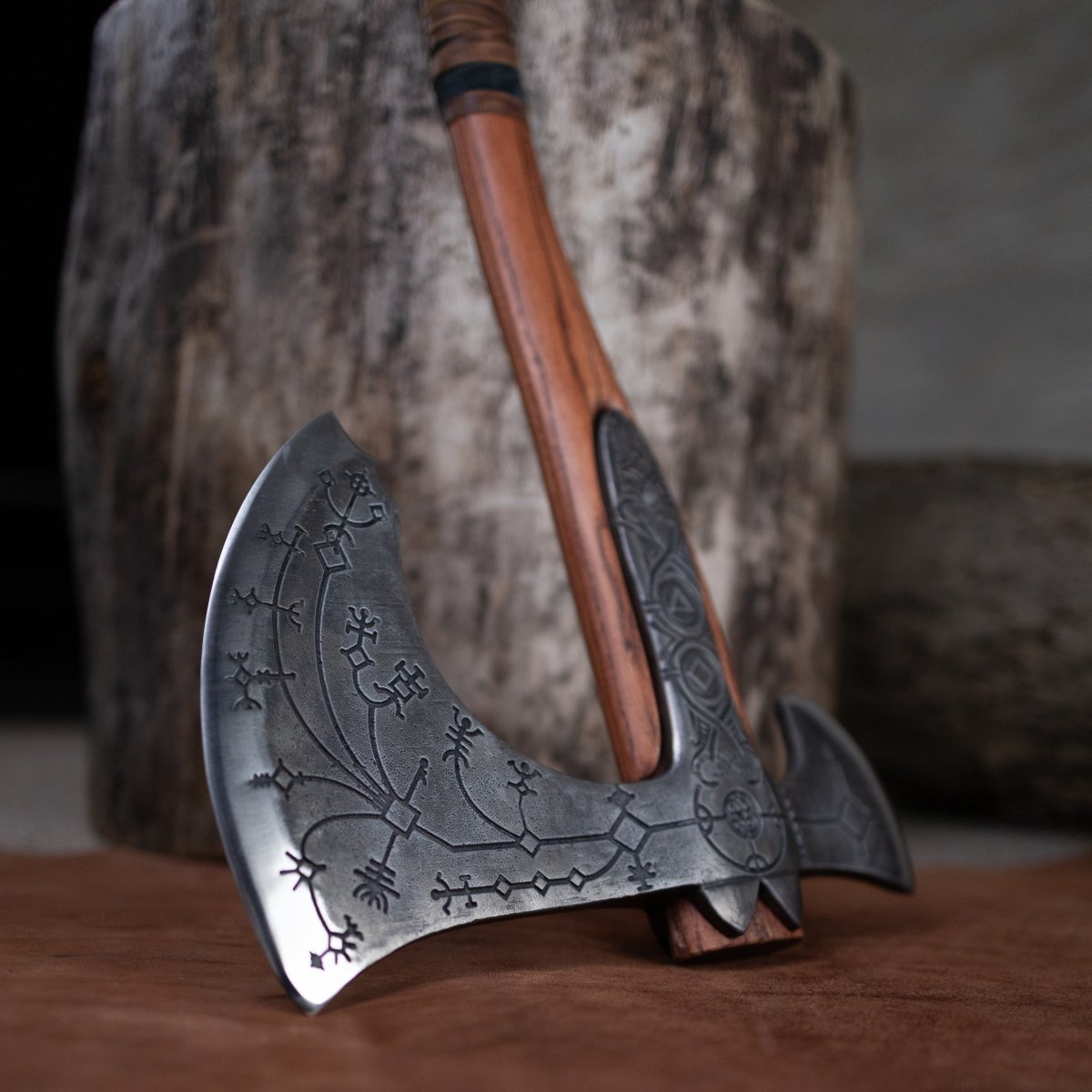 Hand-forged Leviathan axe with leather wrap