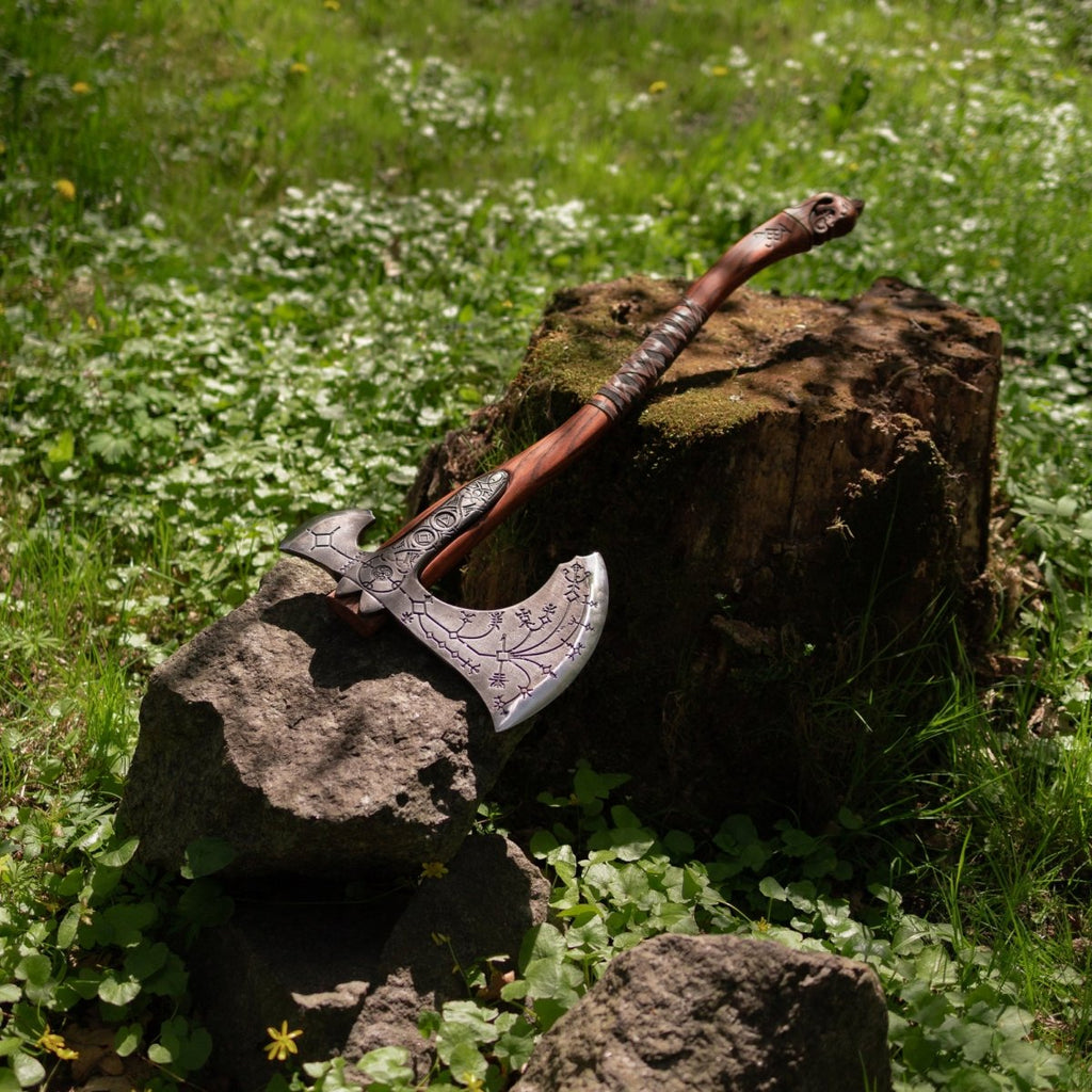 Hand-forged Leviathan axe with leather wrap