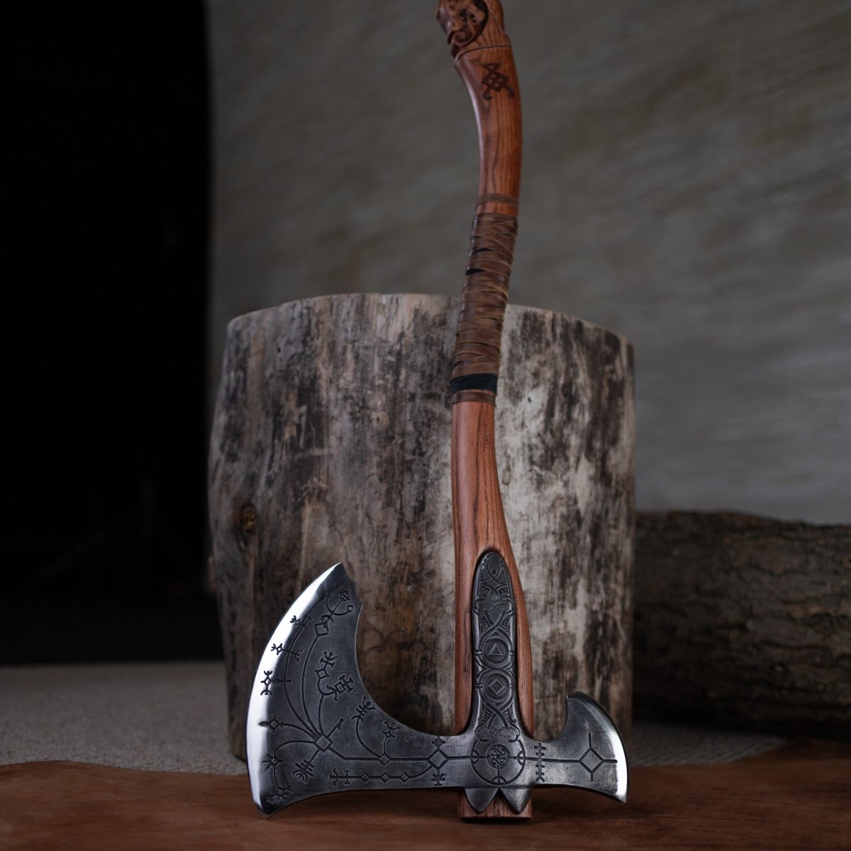 Hand-forged Leviathan axe with leather wrap
