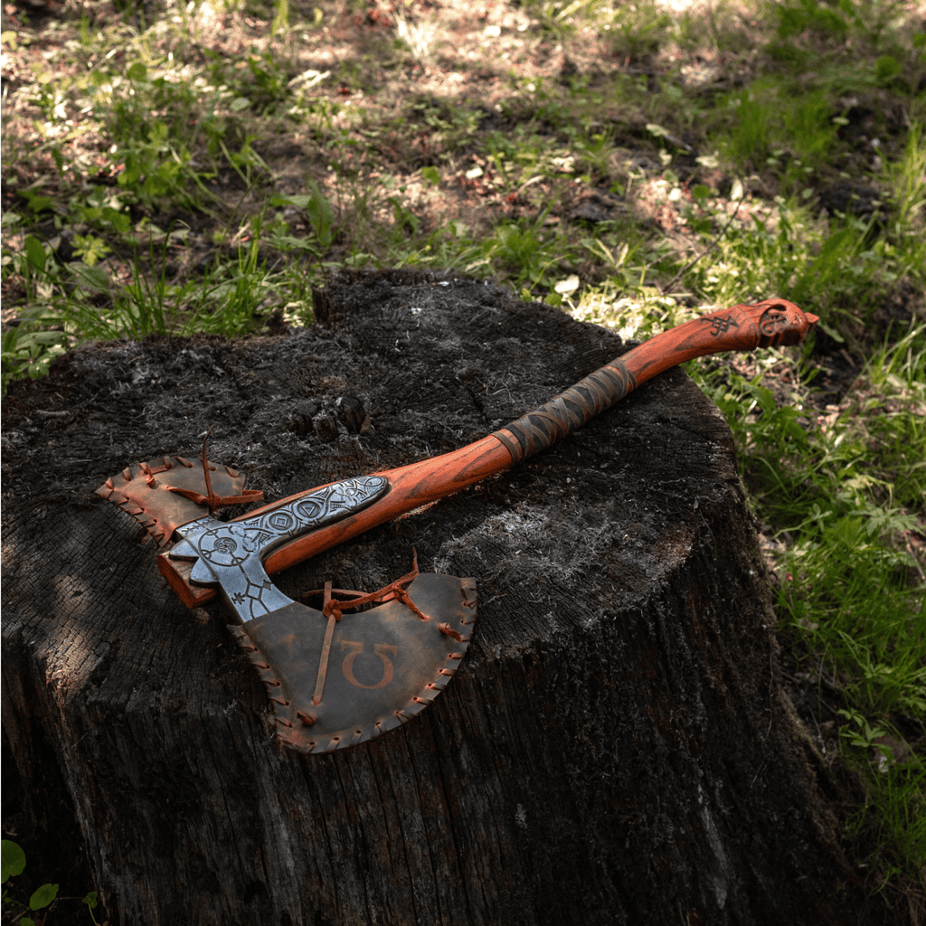 Hand-forged Leviathan axe with leather wrap