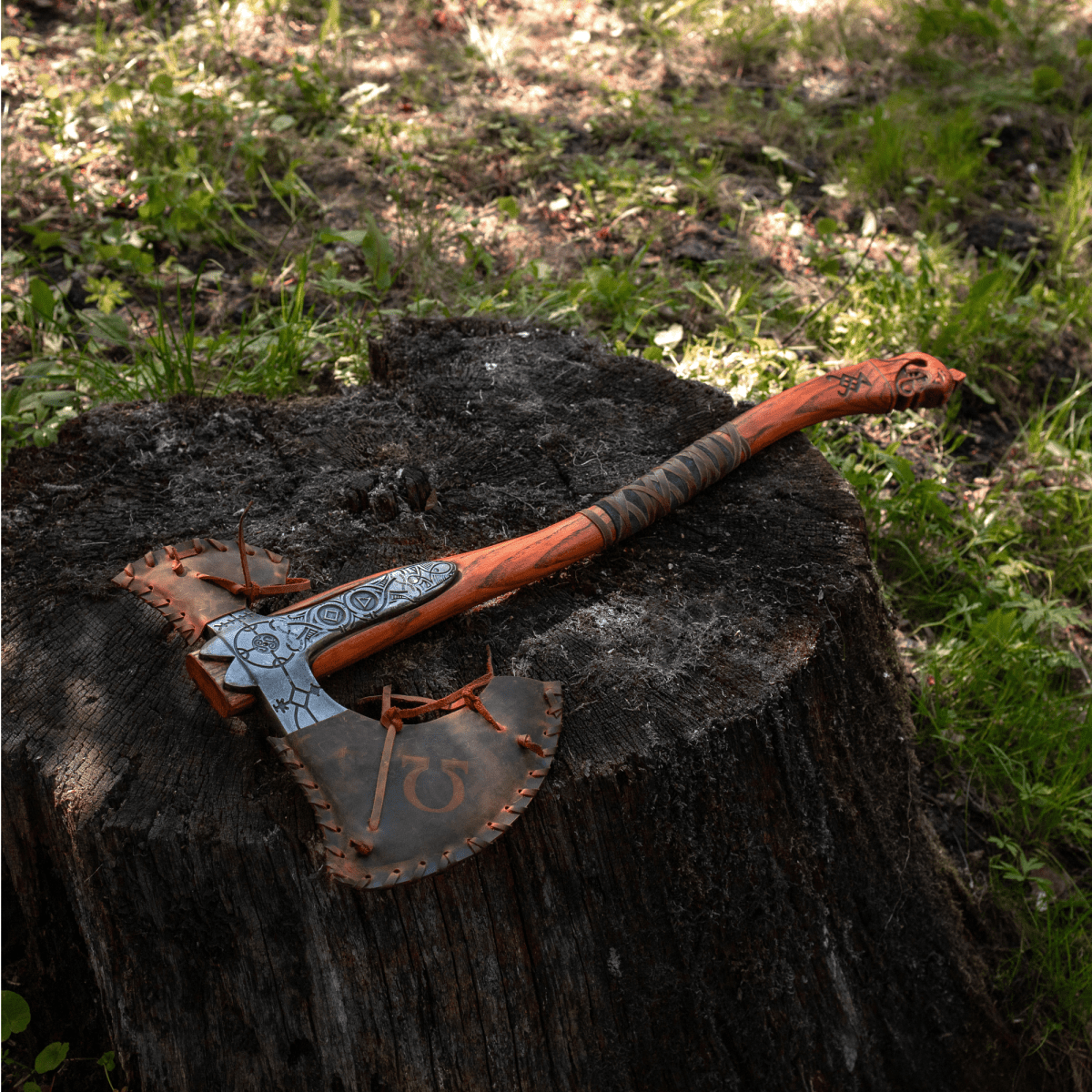 Hand-forged Leviathan axe with leather wrap