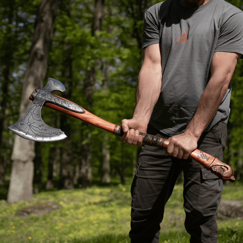 Hand-forged Leviathan axe with leather wrap