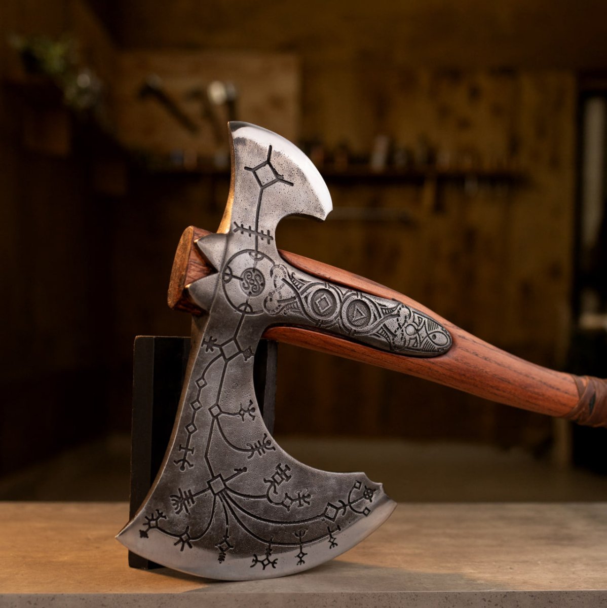 Hand-forged Leviathan axe with leather wrap