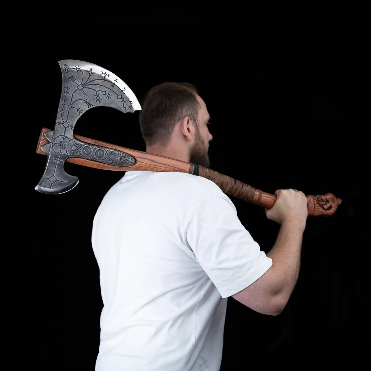 Hand-forged Leviathan axe with leather wrap