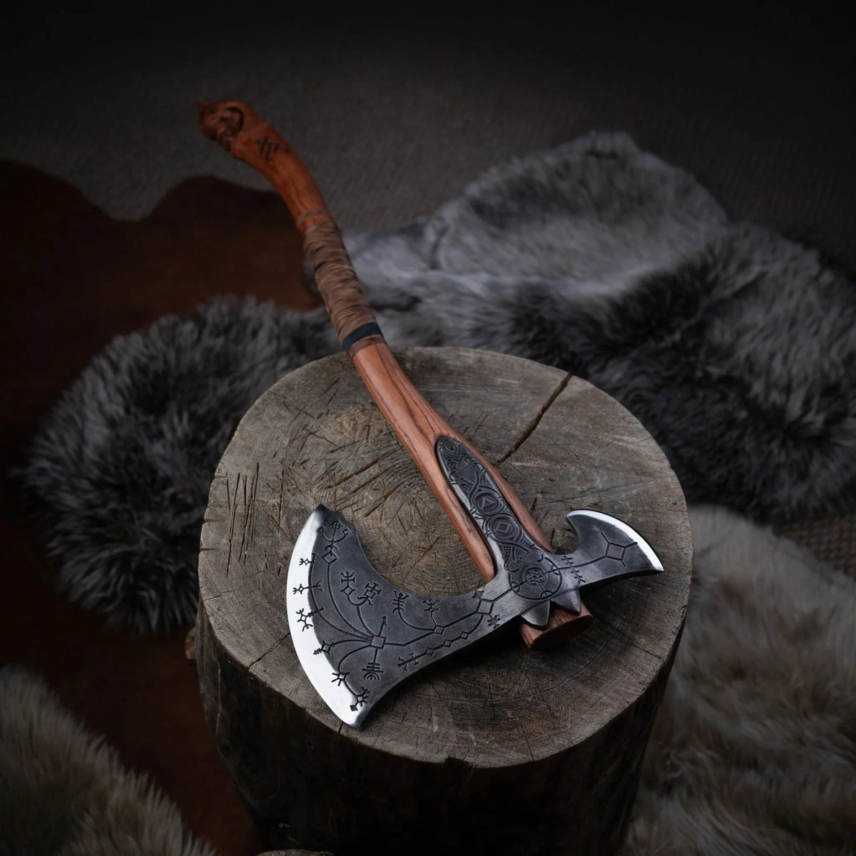 Hand-forged Leviathan axe with leather wrap