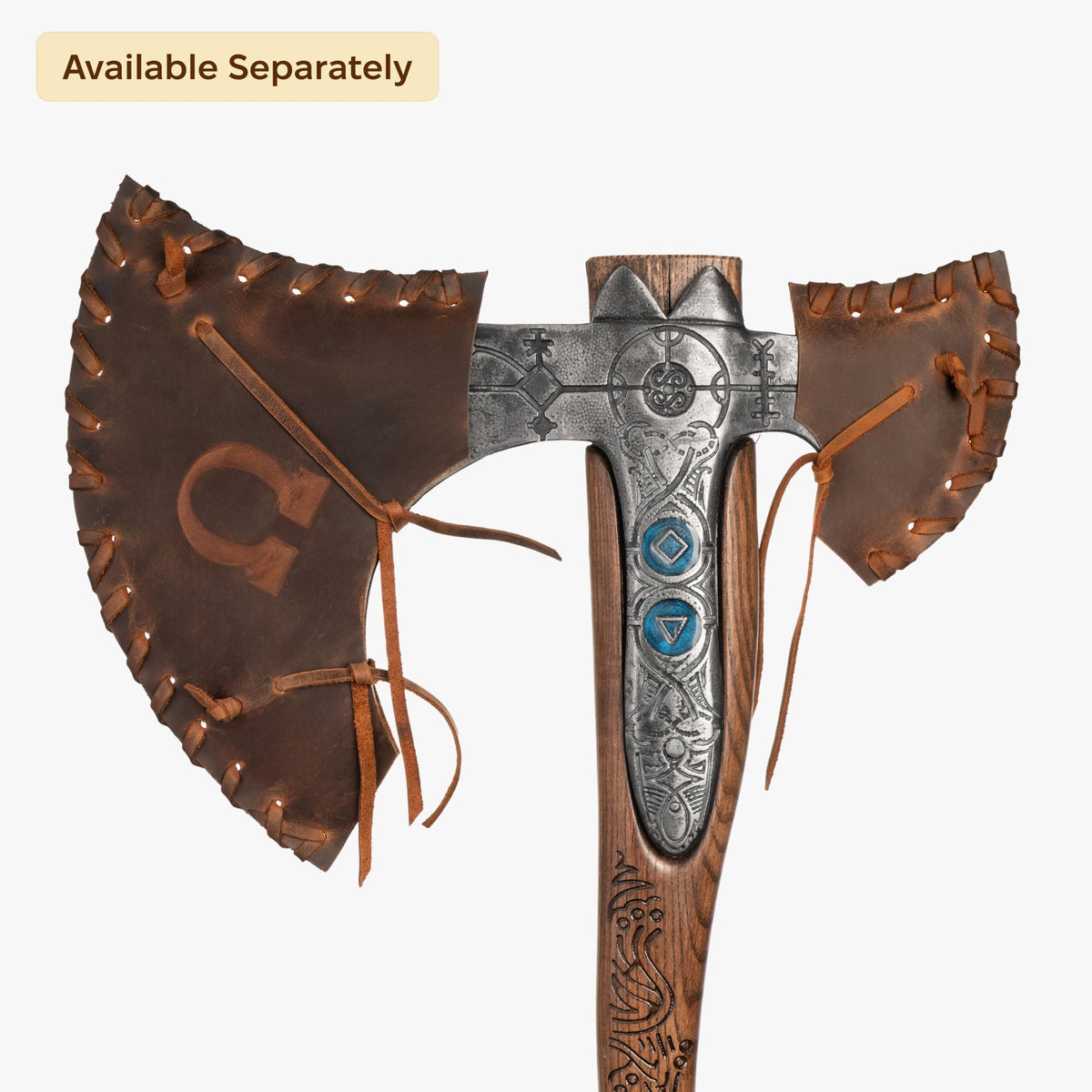 Hand-forged "Ragnarok Kratos axe" with carved handle and Glow-in-the-Dark Runes