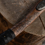 Hand-forged "Ragnarok Kratos axe" with carved handle and Glow-in-the-Dark Runes
