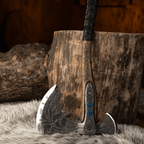 Hand-forged "Ragnarok Kratos axe" with carved handle and Glow-in-the-Dark Runes