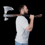 Hand-forged "Ragnarok Kratos axe" with carved handle and Glow-in-the-Dark Runes