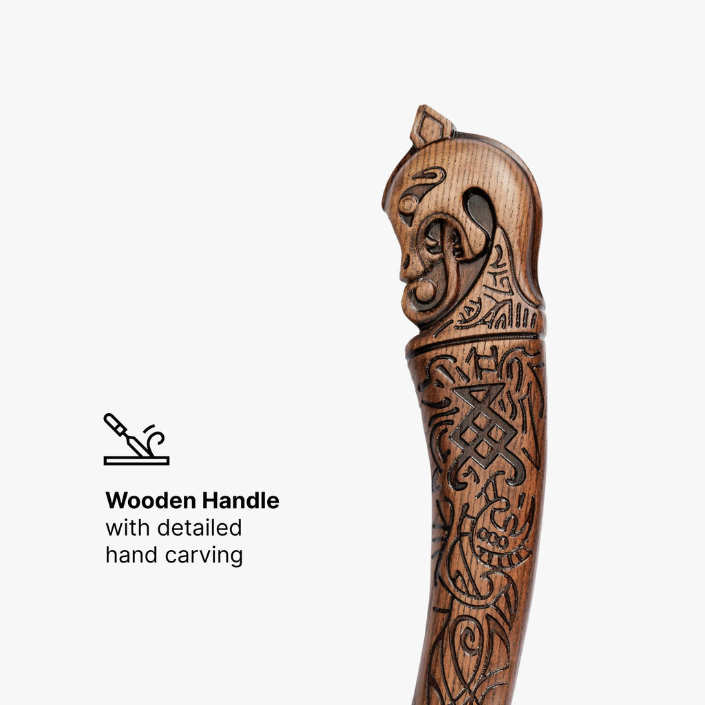Hand-forged "Ragnarok Kratos axe" with carved handle and Glow-in-the-Dark Runes