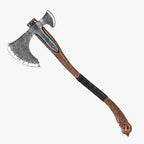 Hand-forged "Ragnarok Kratos axe" with carved handle and Glow-in-the-Dark Runes