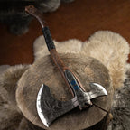 Hand-forged "Ragnarok Kratos axe" with carved handle and Glow-in-the-Dark Runes