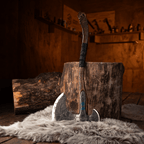 Hand-forged "Ragnarok Kratos axe" with carved handle and Glow-in-the-Dark Runes