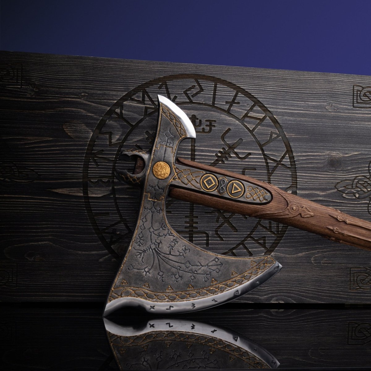 Handcrafted Leviathan axe with glow in the dark runes