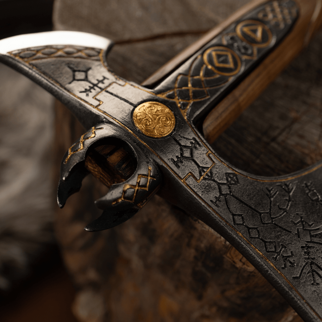 Handcrafted Leviathan axe with glow in the dark runes