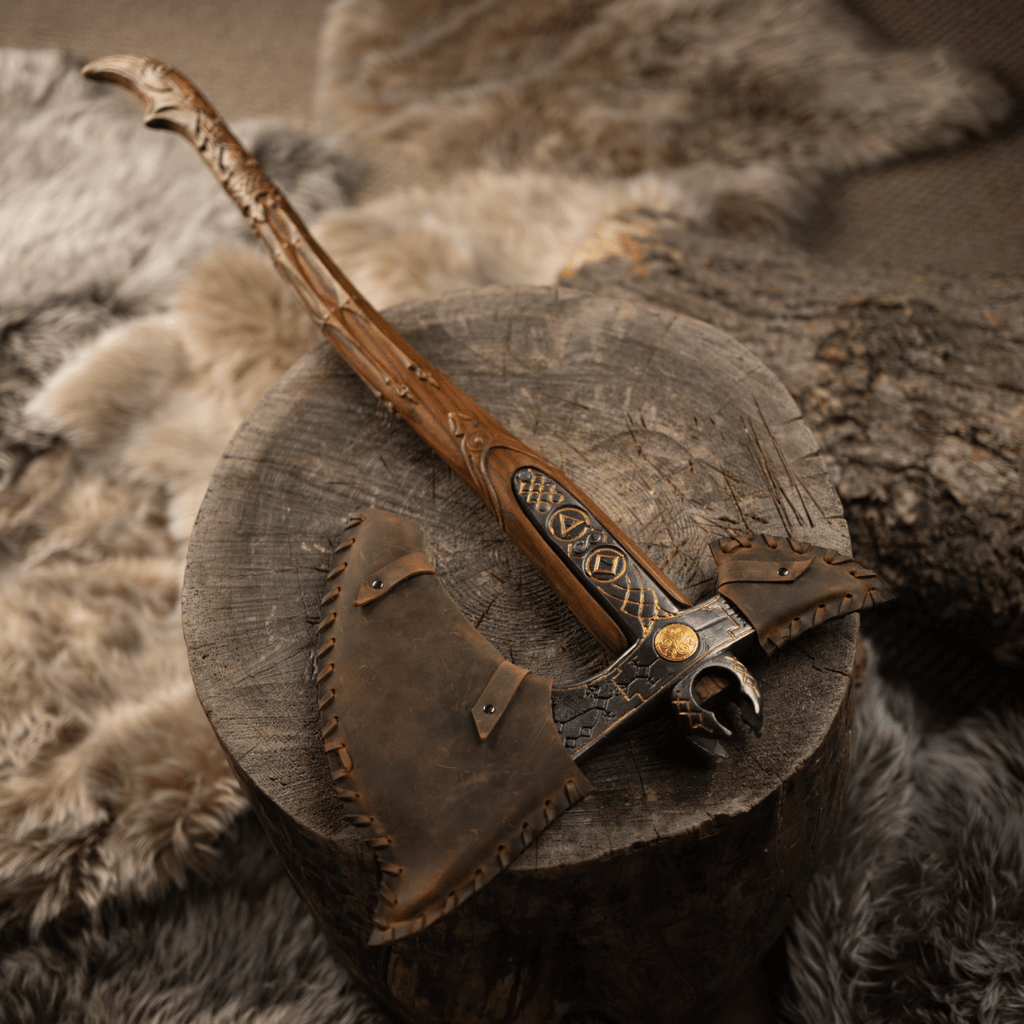 Handcrafted Leviathan axe with glow in the dark runes