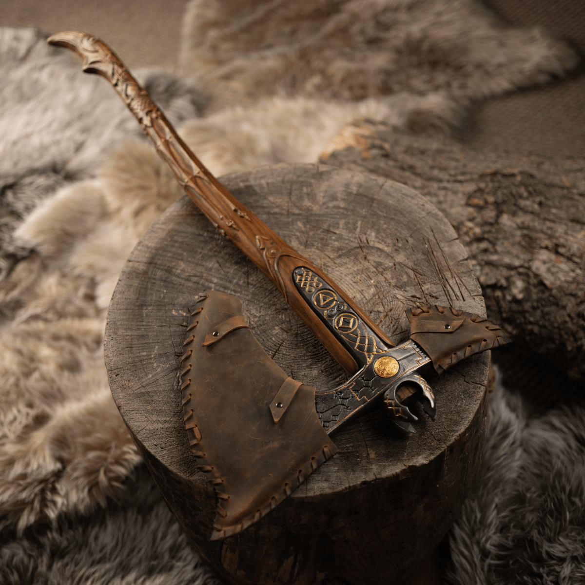 Handcrafted Leviathan axe with glow in the dark runes