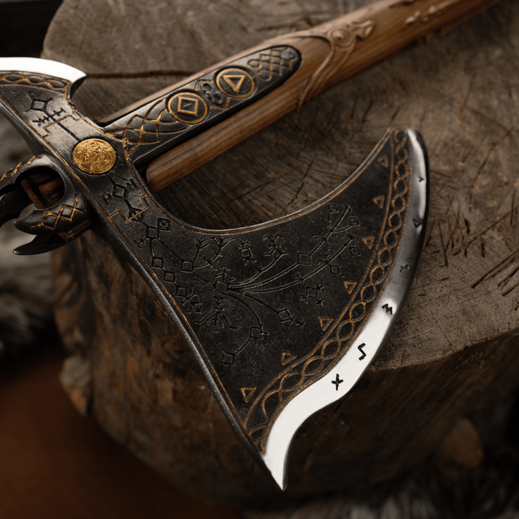 Handcrafted Leviathan axe with glow in the dark runes