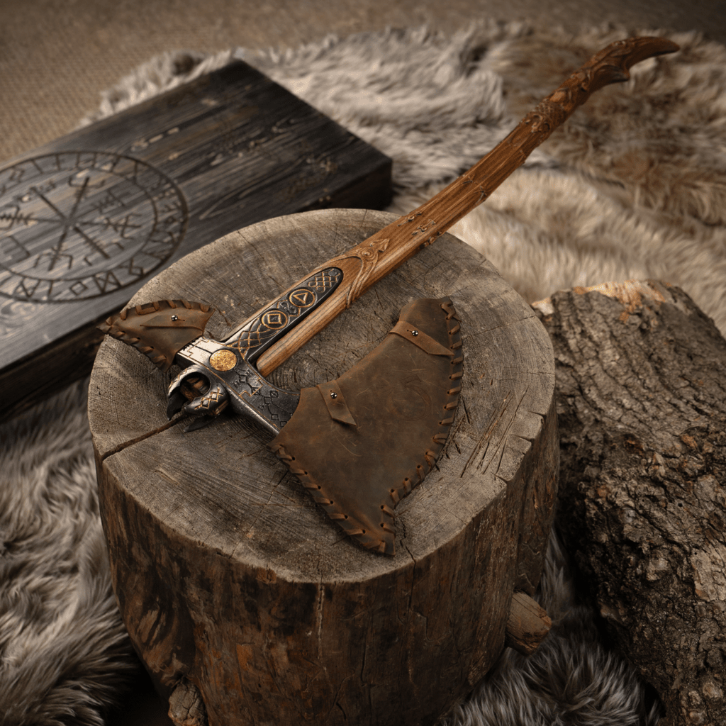 Handcrafted Leviathan axe with glow in the dark runes