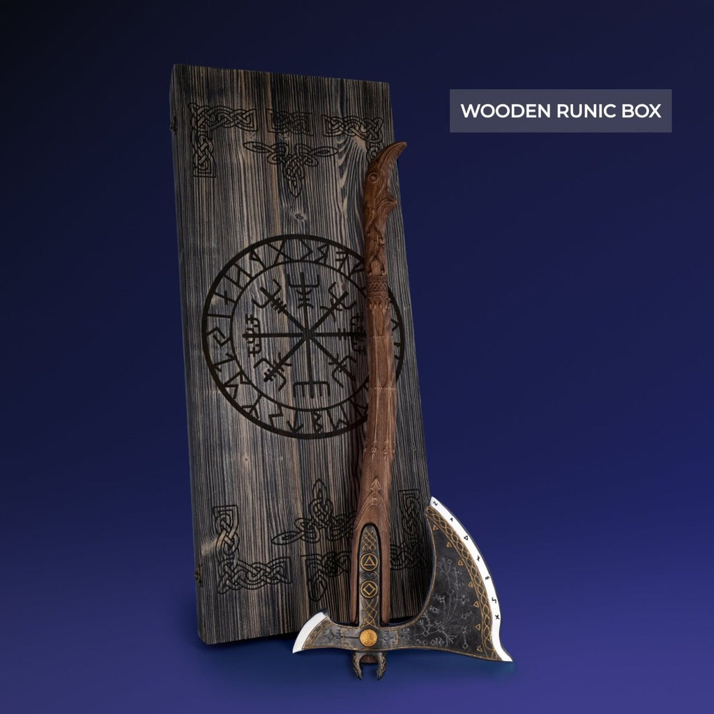 Handcrafted Leviathan axe with glow in the dark runes