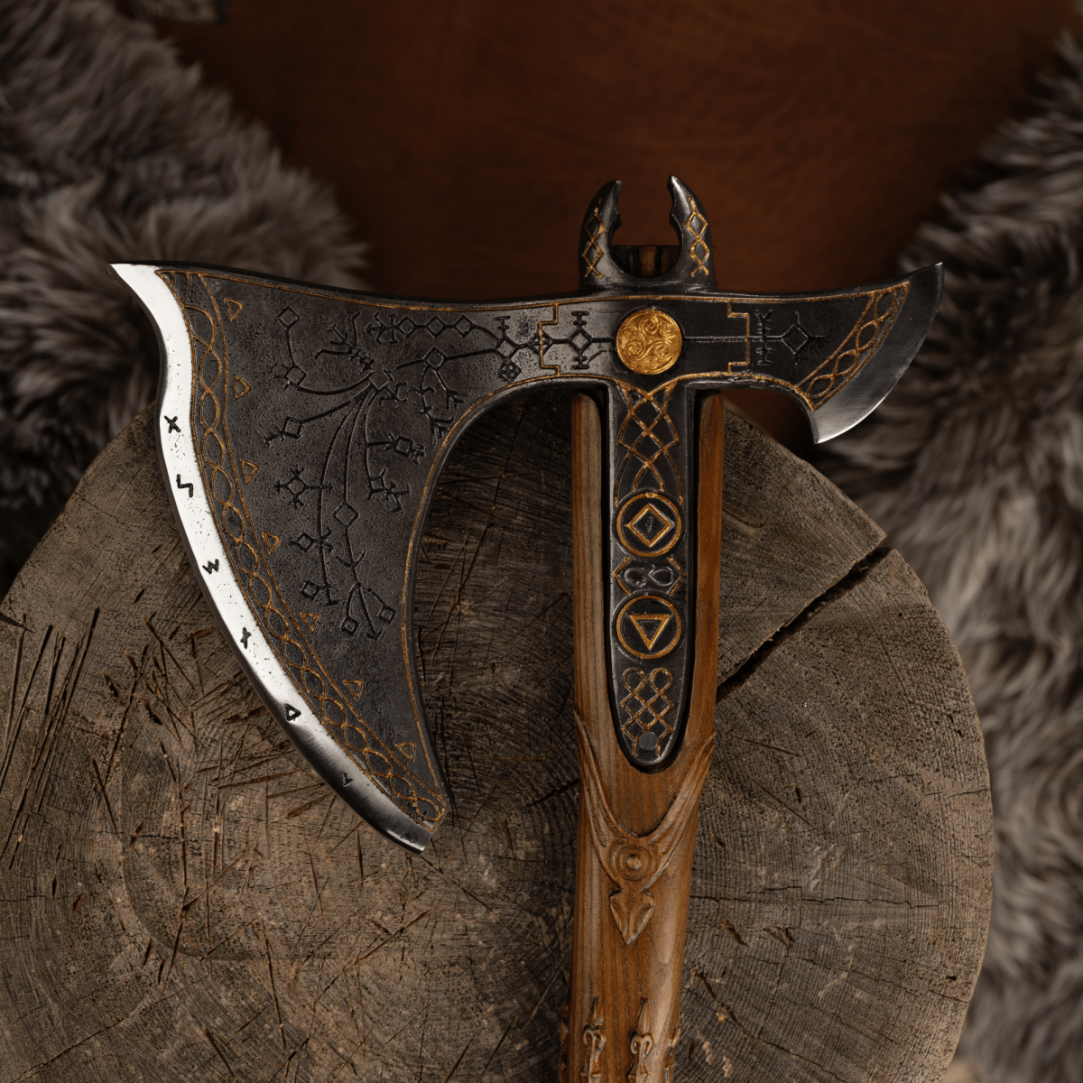 Handcrafted Leviathan axe with glow in the dark runes